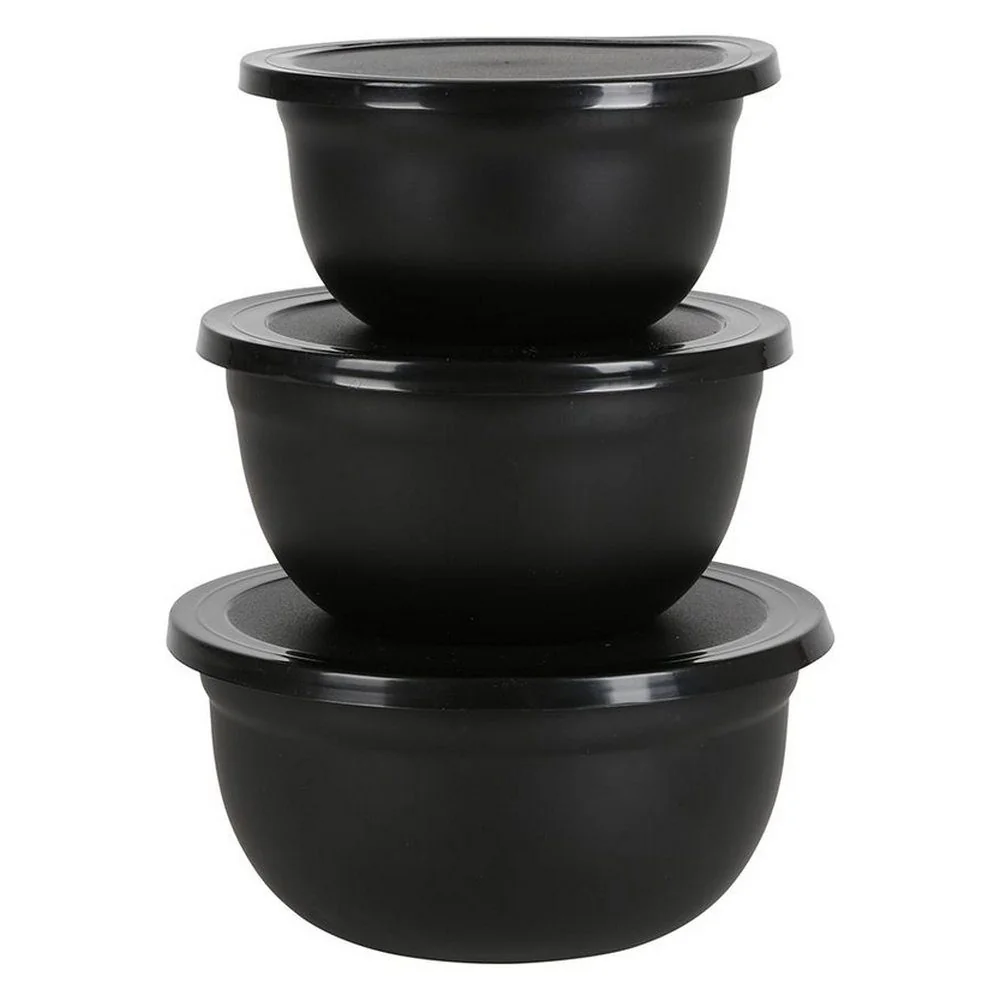 SESUA Edelstahl Multischüssel Set 3-teilig mit Deckel schwarz