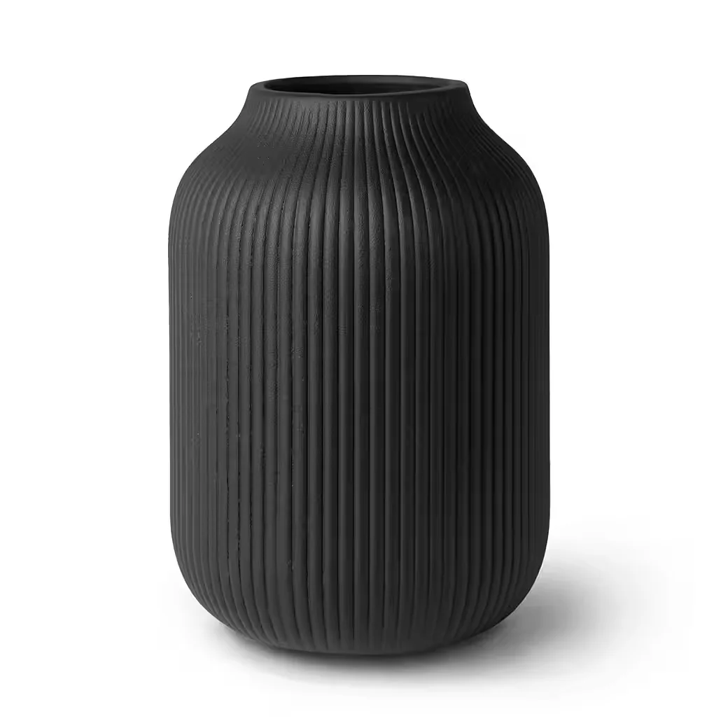 FLATURE Keramikvase matt mit Rillen wasserdicht für Blumen Pampasgras