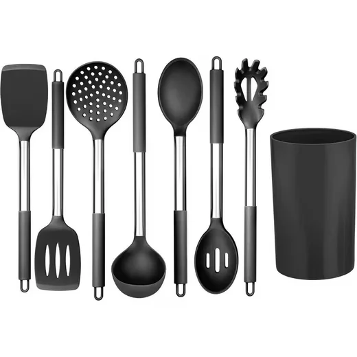 LUXUSKOLLEKTION Kochbesteck Set 8 teilig Silikon Edelstahlgriff