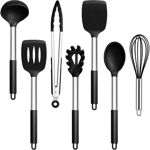 LUXUSKOLLEKTION Silikon Küchenhelfer Set 7 teilig schwarz antihaft