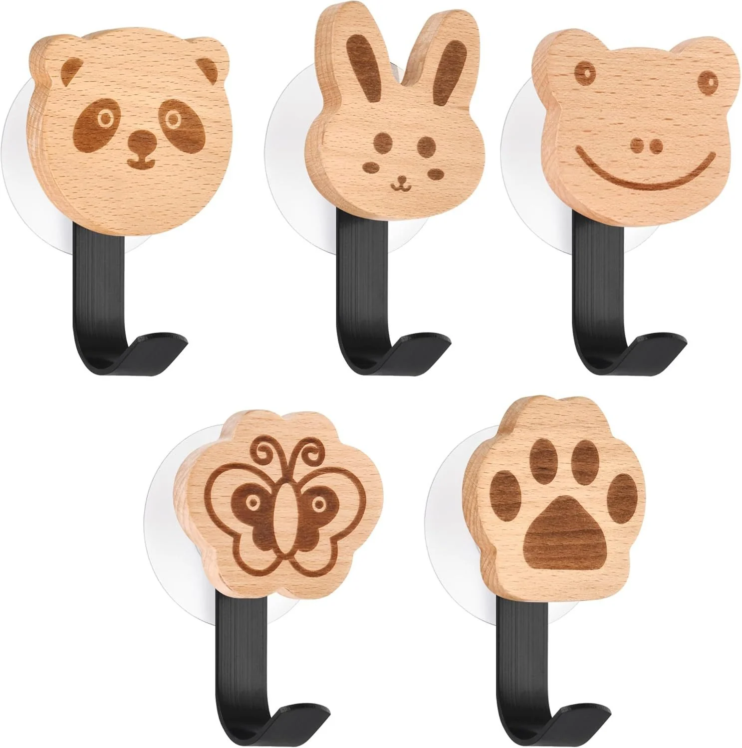 BLINGBIN Kleiderhaken Holz 5 Stück Kinder Tierform selbstklebend