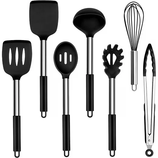 LUXUSKOLLEKTION Kochbesteck Set Silikon 7tlg Edelstahlgriff antihaft