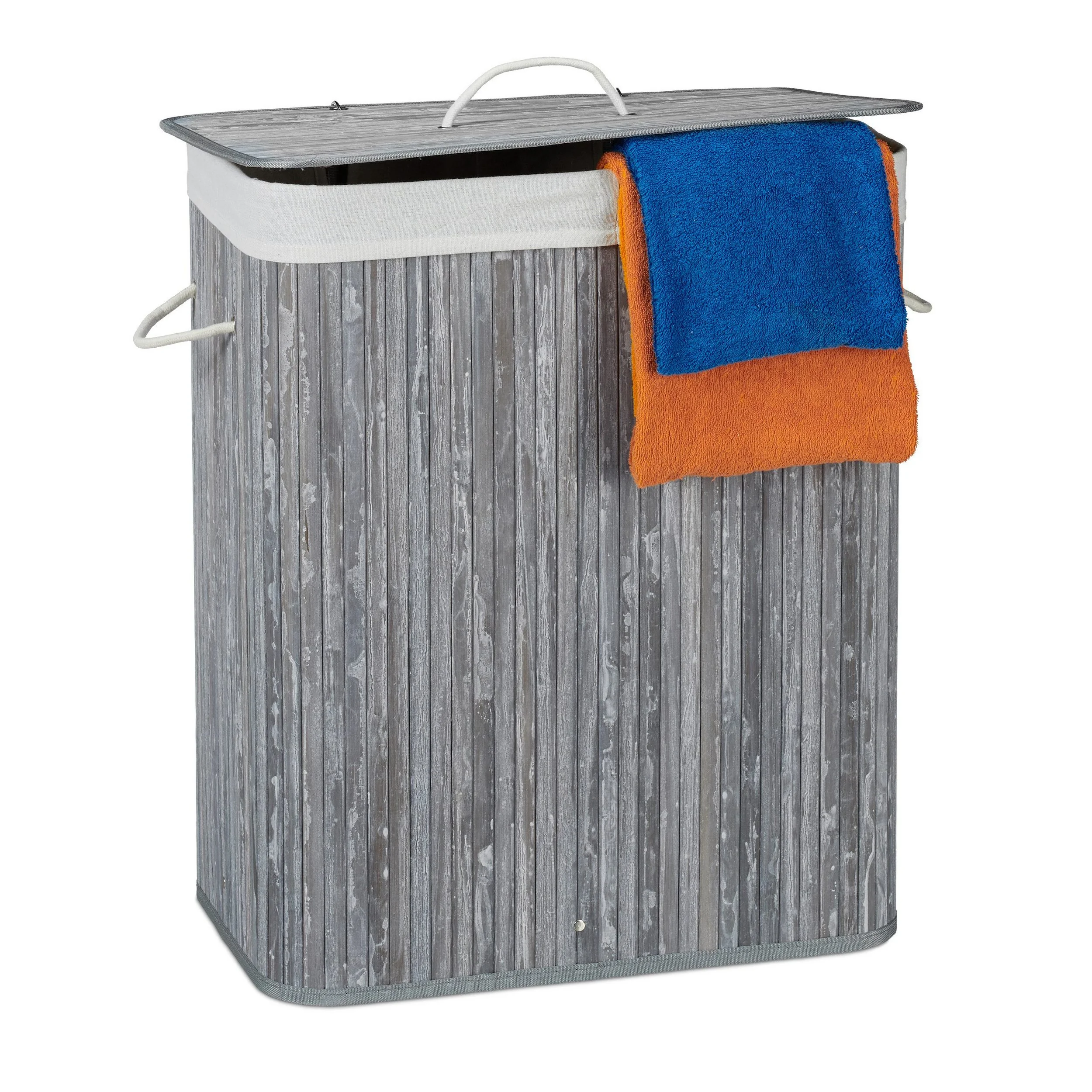 Relaxdays Wäschesortierer Set 2x Wäschekorb Bambus, 2 Fächer, grau