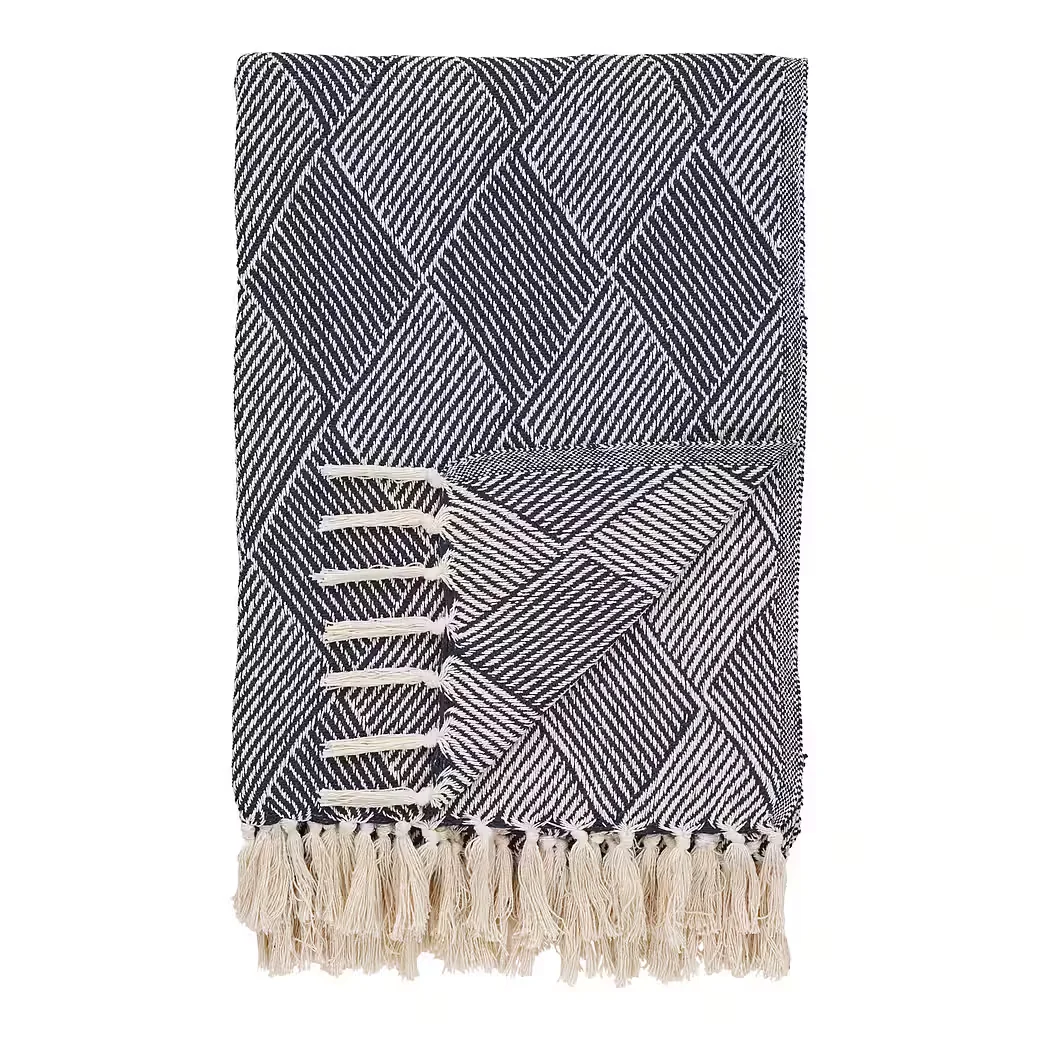 TINKARO Plaid Izmir Wolldecke 180 x 130 cm blau Kuscheldecke