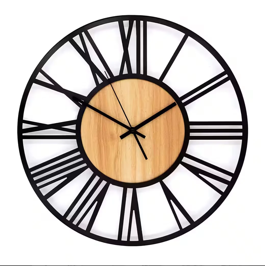 K&L WALL ART Wanduhr XL Industrie Design Holz Metall lautlos