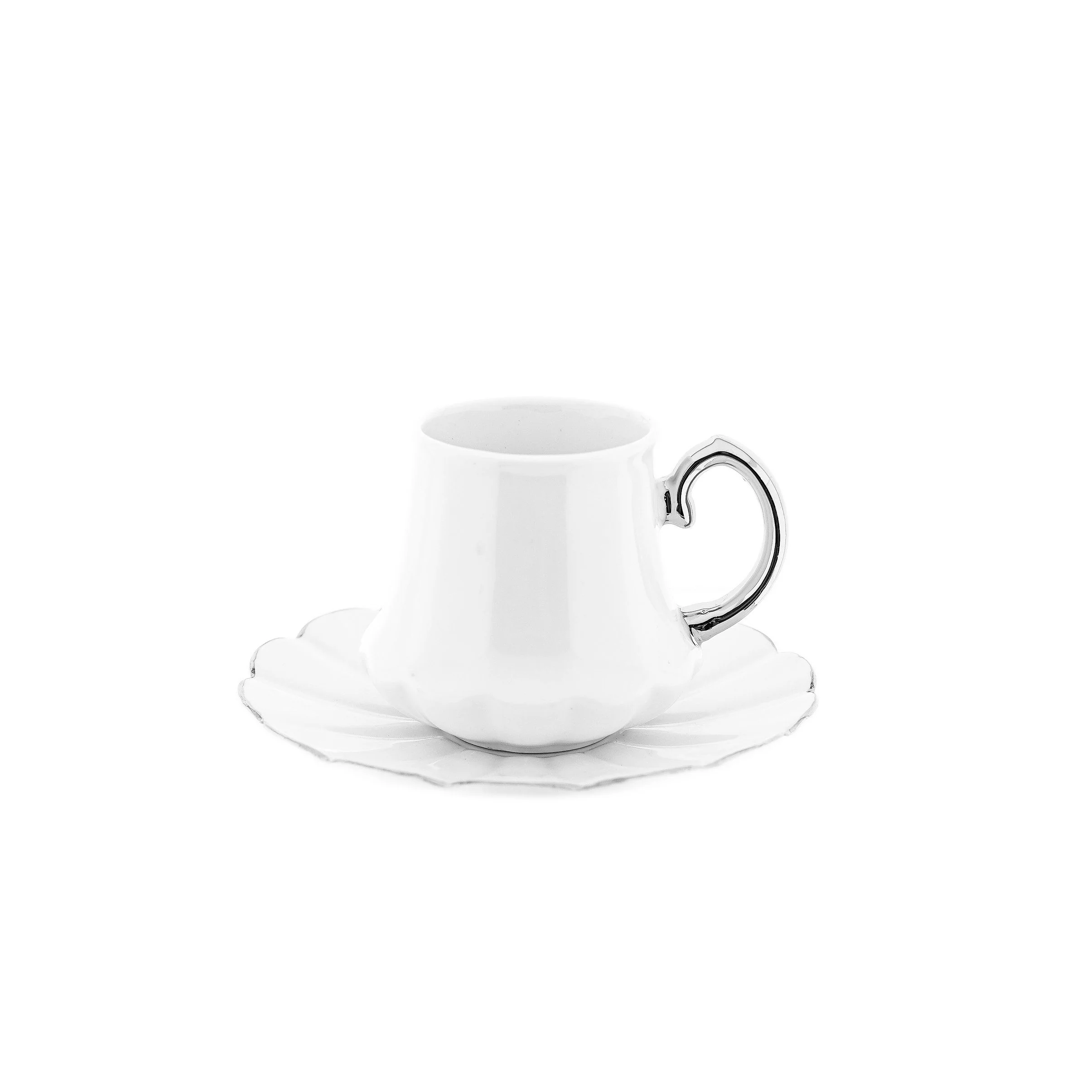 MULEX Mokkatassen Set 12 teilig Porzellan 100 ml Weiß und Silber