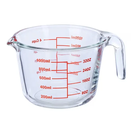 Relaxdays Messbecher aus Glas 1 Liter Messkanne für Küche