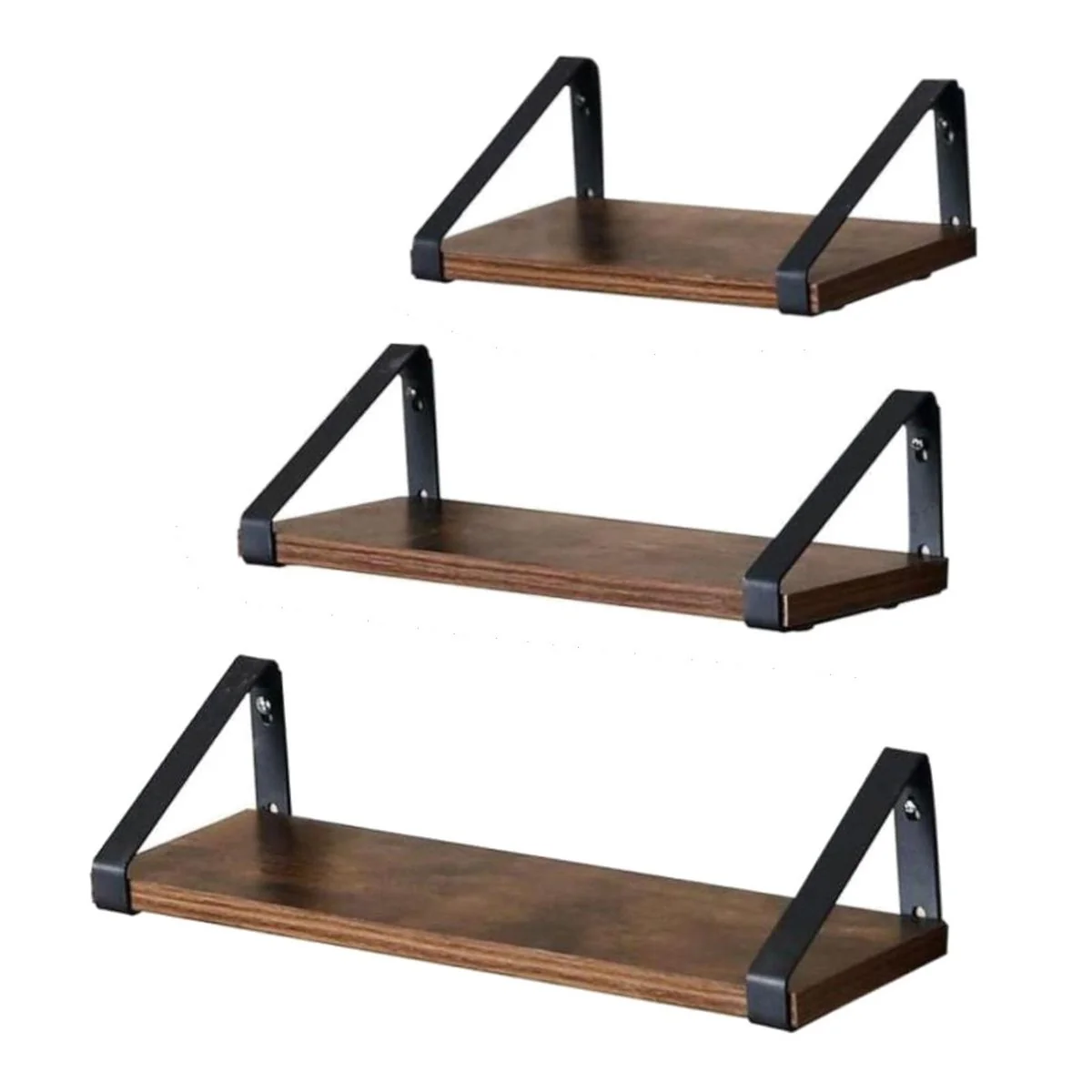 BEGRYF Wandregale 3er-Set rustikalbraun schwarz 30/35/40x12x11 cm