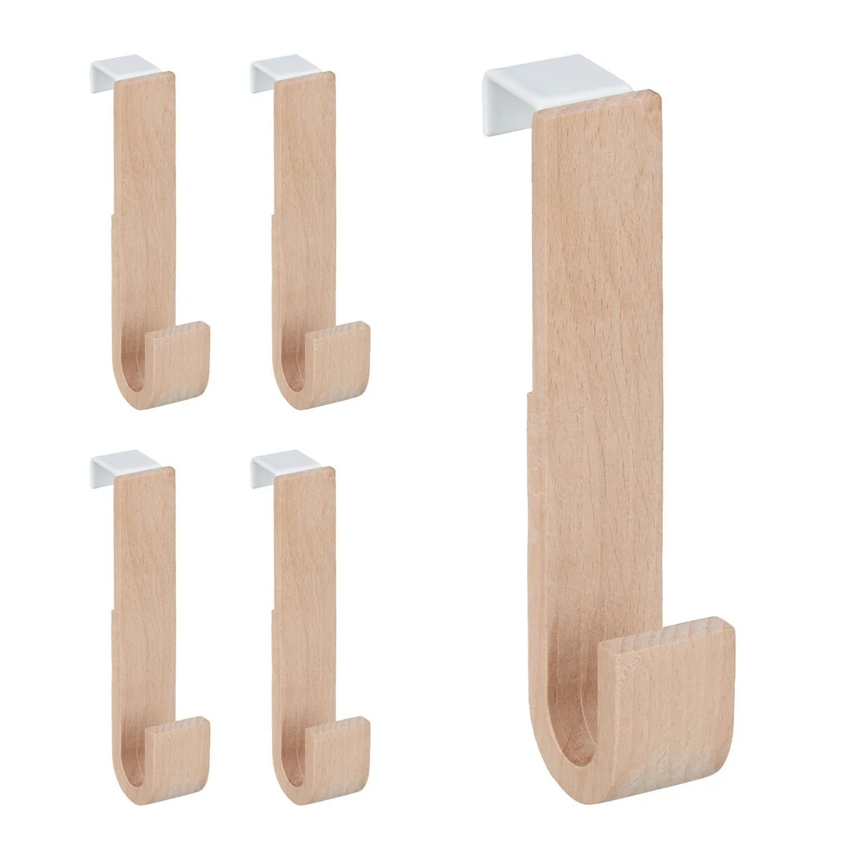 Relaxdays Türhaken aus Holz 5er Set Garderobenhaken für Türen