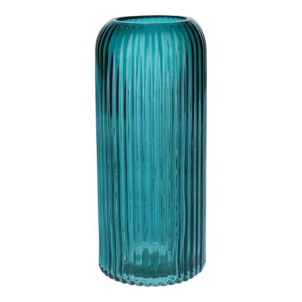 INNA-GLAS Dekovase ALBURGIS Glas türkis klar mit Rillen 25 cm Ø10 cm